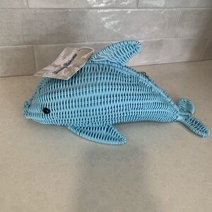 Tommy Bahama Light Blue Woven Dolphin bag. Buy before it’s gone. Silver chain.